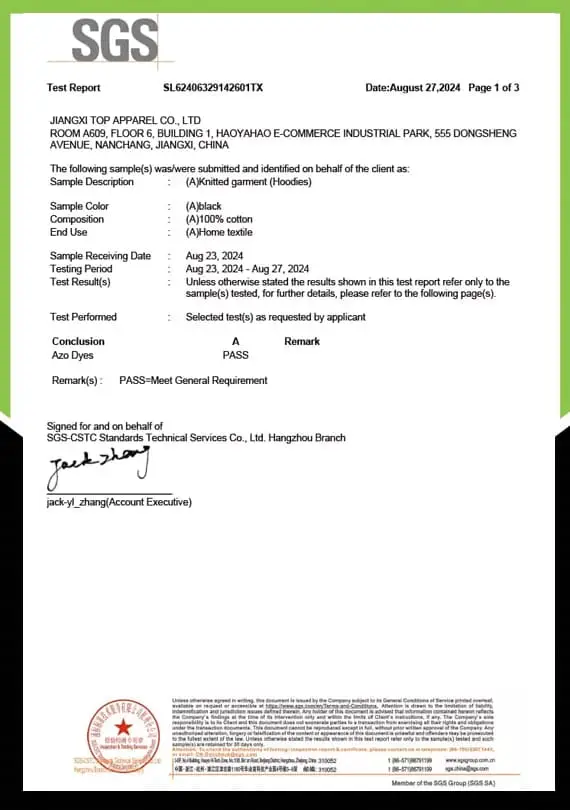 hoodies sgs certificate