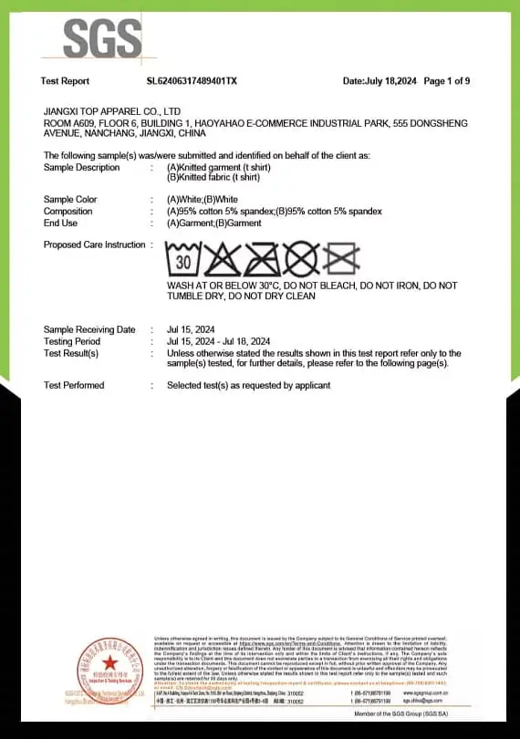 t shirt sgs certificate